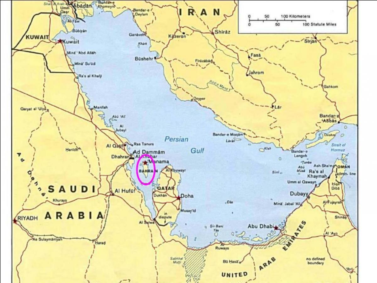 мапа острва Бахреин 